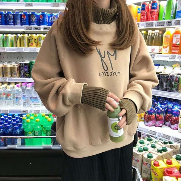 sweater plush thickened winter loose letter student splicing high collar coat, Black
sweater plush thickened winter loose letter student splicing high collar coat, Black