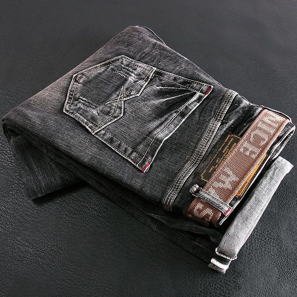 men's jeans italian vintage fashion men retro black gray elastic slim fit ripped frayed scratch designer casual denim pants, Blue
men's jeans italian vintage fashion men retro black gray elastic slim fit ripped frayed scratch designer casual denim pants, Blue