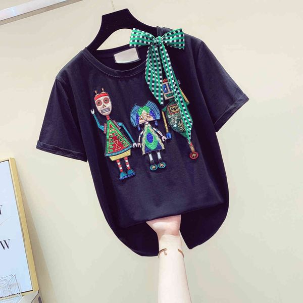 tee fanny tshirt women summer indie folk cartoon embroidery sequin lace-up bow short sleeve t-shirt cotton shirt, White
tee fanny tshirt women summer indie folk cartoon embroidery sequin lace-up bow short sleeve t-shirt cotton shirt, White