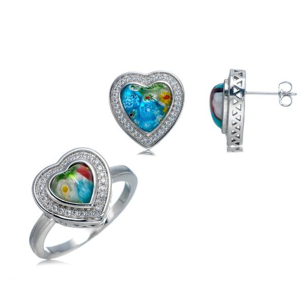 earrings & necklace riverstone lady heart murano glass handmade millefiori ring and earring set rhodium plated multicolor cluster flower v, Silver
earrings & necklace riverstone lady heart murano glass handmade millefiori ring and earring set rhodium plated multicolor cluster flower v, Silver