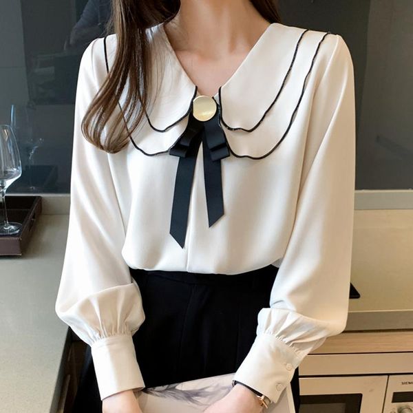 women's blouses & shirts women long sleeve fall 2021 bow puff double-layer chiffon blouse loose sequined office lady clothing, White
women's blouses & shirts women long sleeve fall 2021 bow puff double-layer chiffon blouse loose sequined office lady clothing, White