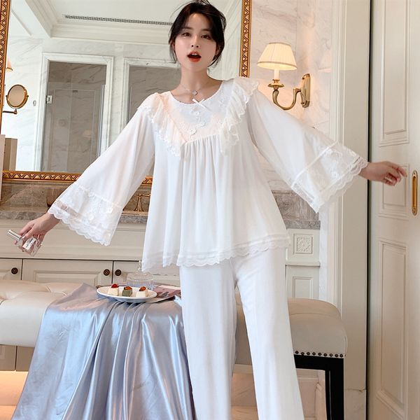 sweet princess collar sleepwear 2021 fashion gentle chic women loose pajamas suits fresh home clothes, Black;red
sweet princess collar sleepwear 2021 fashion gentle chic women loose pajamas suits fresh home clothes, Black;red