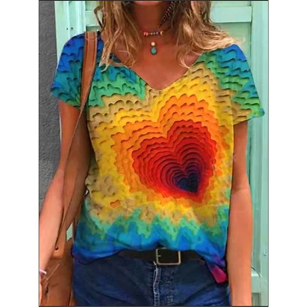 Women's 3D Love Color Block Printing Polyester T-shirt Oversized Loose Short Sleeve V-neck T-shirt Casual Streetwear Summer Basic T-shirt 5XL, White
Women's 3D Love Color Block Printing Polyester T-shirt Oversized Loose Short Sleeve V-neck T-shirt Casual Streetwear Summer Basic T-shirt 5XL, White
