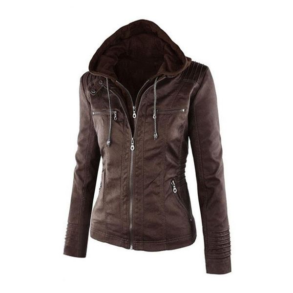 women's jackets 2021 long-sleeved fashion autumn pu leather motorcycle jacket detachable hooded solid color zipper short slim coat, Black;brown
women's jackets 2021 long-sleeved fashion autumn pu leather motorcycle jacket detachable hooded solid color zipper short slim coat, Black;brown