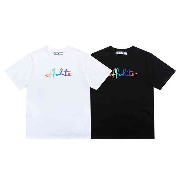 spring off summer new and gradient color letter printing short sleeve t-shirt ow white men women loose half, White;black
spring off summer new and gradient color letter printing short sleeve t-shirt ow white men women loose half, White;black