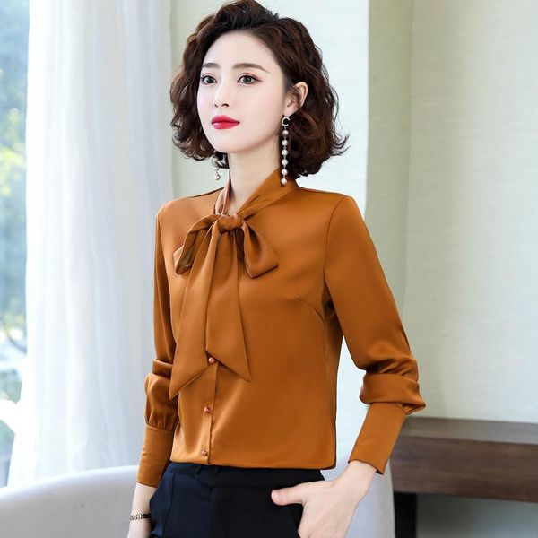 women's blouses & shirts bow tie women autumn long sleeve satin shirt blusas mujer de moda 2021 verano, White
women's blouses & shirts bow tie women autumn long sleeve satin shirt blusas mujer de moda 2021 verano, White