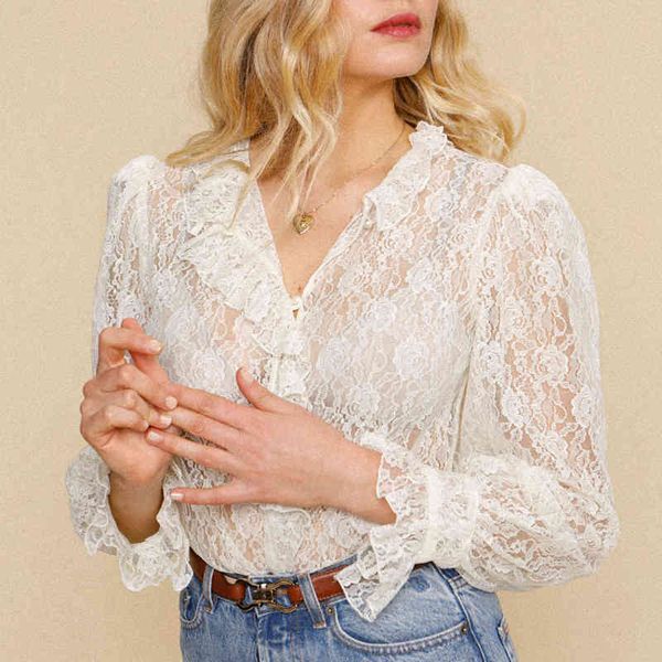 blouses flowers lace shirt women ruffled sleeve blouse transparence white elegant shirts 2021 casual mujer chemisier femme
blouses flowers lace shirt women ruffled sleeve blouse transparence white elegant shirts 2021 casual mujer chemisier femme