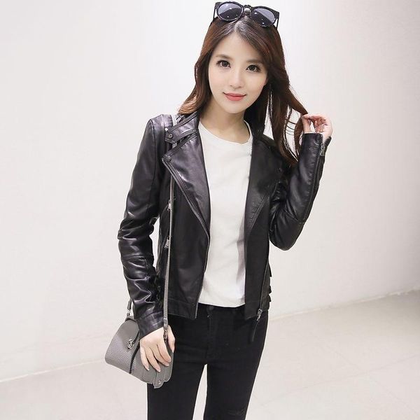 women's leather & faux plush clothes and thickened spring autumn korean slim jacket short wear, Black
women's leather & faux plush clothes and thickened spring autumn korean slim jacket short wear, Black