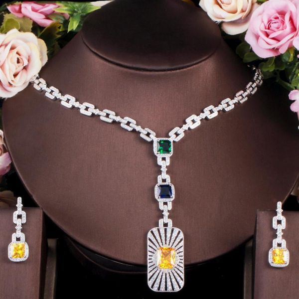 earrings & necklace threegraces shiny yellow cubic zirconia luxury dangle and wedding banquet dinner jewelry set for brides t0627, Silver
earrings & necklace threegraces shiny yellow cubic zirconia luxury dangle and wedding banquet dinner jewelry set for brides t0627, Silver