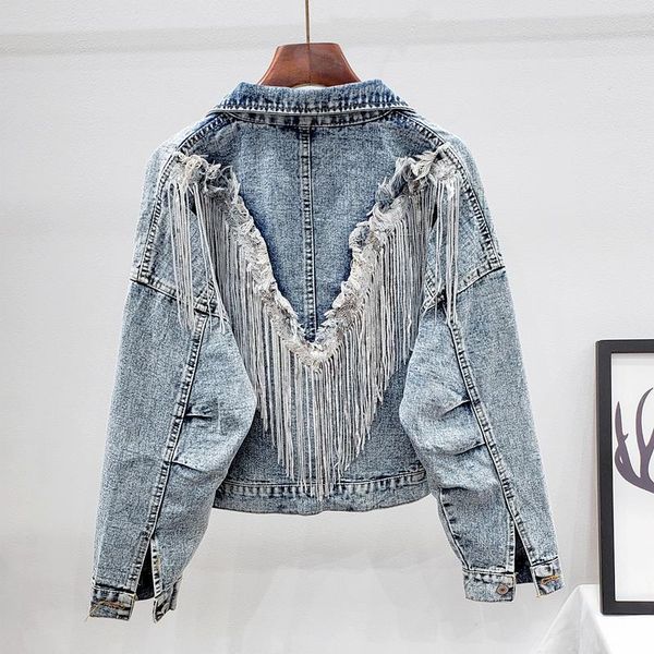 women's jackets harajuku denim short jacket women 2021 autumn breasted vintage sequined fringed jeans wild street cowboy coat, Black;brown
women's jackets harajuku denim short jacket women 2021 autumn breasted vintage sequined fringed jeans wild street cowboy coat, Black;brown
