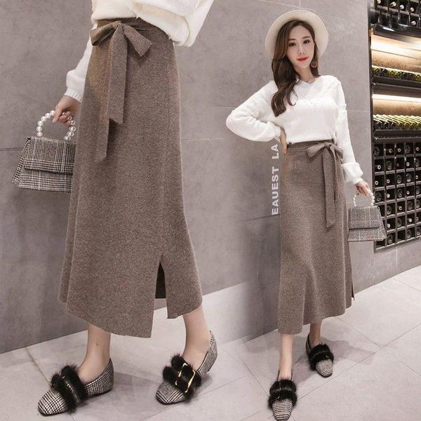 high waist lace-up knitted slit autumn woman skirts mujer faldas saias mulher, Black
high waist lace-up knitted slit autumn woman skirts mujer faldas saias mulher, Black