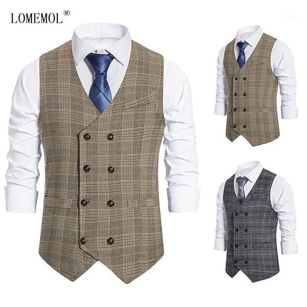 men's vests lomemol 2021 autumn men european code plaid double-breasted striped retro suit, Black;white
men's vests lomemol 2021 autumn men european code plaid double-breasted striped retro suit, Black;white