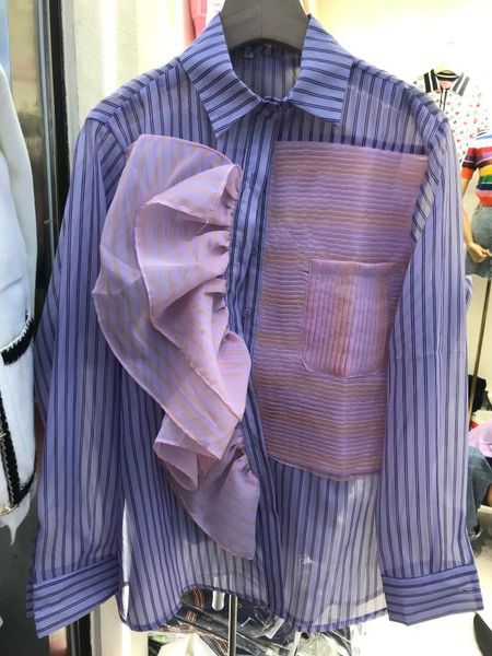 net red with 2021 spring and summer new lilac purple stitching stripe shirt three dimensional double layer flower ruffle female, Tan;black
net red with 2021 spring and summer new lilac purple stitching stripe shirt three dimensional double layer flower ruffle female, Tan;black