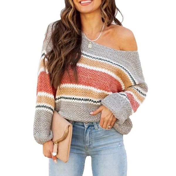 women's sweaters sweater rainbow striped twill collar pullover autumn winter colorful one-way neck knitted 2021, White;black
women's sweaters sweater rainbow striped twill collar pullover autumn winter colorful one-way neck knitted 2021, White;black