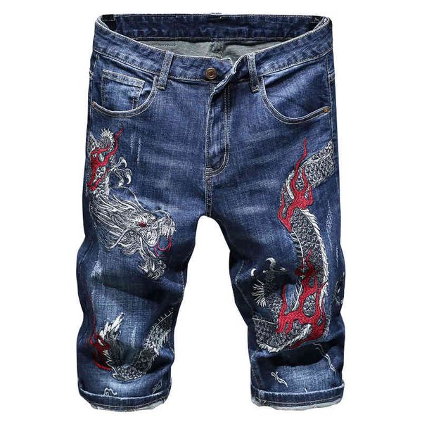 men's jeans chinese dragon embroidery denim shorts trendy knee length slim straight jeans crhc, Blue
men's jeans chinese dragon embroidery denim shorts trendy knee length slim straight jeans crhc, Blue