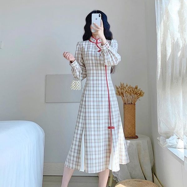 ethnic clothing modern improvement plaid qipao women hanfu chinese dress long sleeve cheongsam autumn vintage vestido chino oriental elegant, Red
ethnic clothing modern improvement plaid qipao women hanfu chinese dress long sleeve cheongsam autumn vintage vestido chino oriental elegant, Red