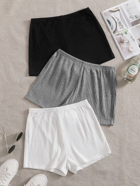 3 pack rib-knit biker shorts m1bu#, Black 
3 pack rib-knit biker shorts m1bu#, Black