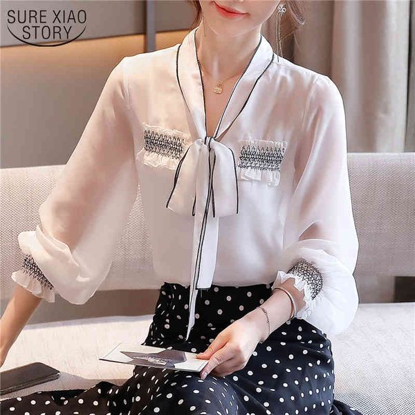 bow v collar chiffon blouse korean overalls for women autumn vintage latern long sleeve white woman's shirt ol style 10665 210508
bow v collar chiffon blouse korean overalls for women autumn vintage latern long sleeve white woman's shirt ol style 10665 210508