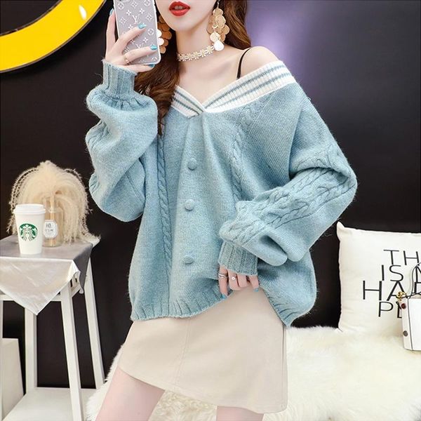 women's sweaters knitted sweater women autumn christmas korean loose v-neck pullover jumper, White;black
women's sweaters knitted sweater women autumn christmas korean loose v-neck pullover jumper, White;black