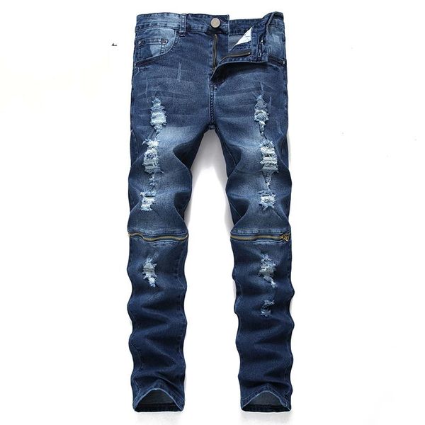 men's jeans fashion dark blue straight fit ripped denim knee zipper pants hole classical men
men's jeans fashion dark blue straight fit ripped denim knee zipper pants hole classical men