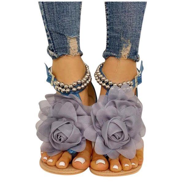 bohemian sandals women 2021 flower beach shoes woman summer flat buckle strap ladies plus size sandalias mujer, Black
