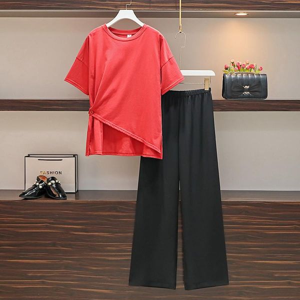 fashionable 2021 summer two-piece sets women o-neck asymmetrical t-shirt + black wide leg pants ladies suits female outfit women's two, White
fashionable 2021 summer two-piece sets women o-neck asymmetrical t-shirt + black wide leg pants ladies suits female outfit women's two, White