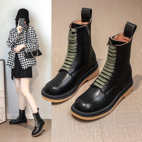 boots leather british mid sleeve women's low round headed student heel lace up mesh red, Black
boots leather british mid sleeve women's low round headed student heel lace up mesh red, Black
