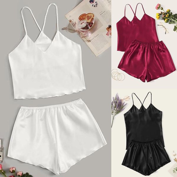 summer v neck robes women sleepwear sling loose casual sleeveless solid color nightwear shorts sets satin pyjama pijama mujer verano, Black;red
summer v neck robes women sleepwear sling loose casual sleeveless solid color nightwear shorts sets satin pyjama pijama mujer verano, Black;red