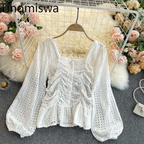 women's blouses & shirts nomikuma 2021 blouse women square collar long sleeve female hollow out single breasted korean style blusas muj, White
women's blouses & shirts nomikuma 2021 blouse women square collar long sleeve female hollow out single breasted korean style blusas muj, White