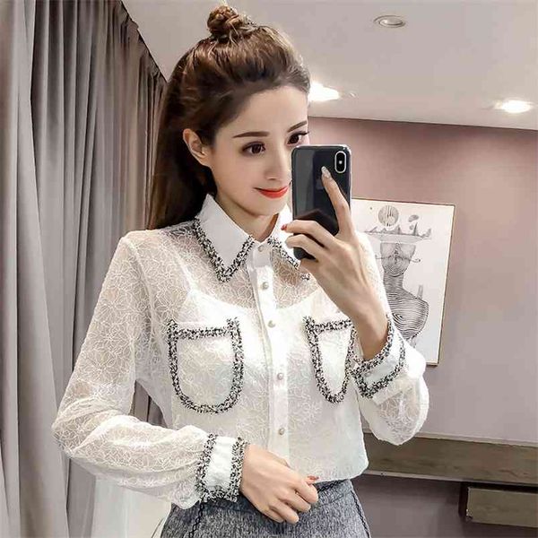 spring autumn women's shirt korean style see-through lace pocket loose blouse casual long sleeve base ll618 210506, White
spring autumn women's shirt korean style see-through lace pocket loose blouse casual long sleeve base ll618 210506, White