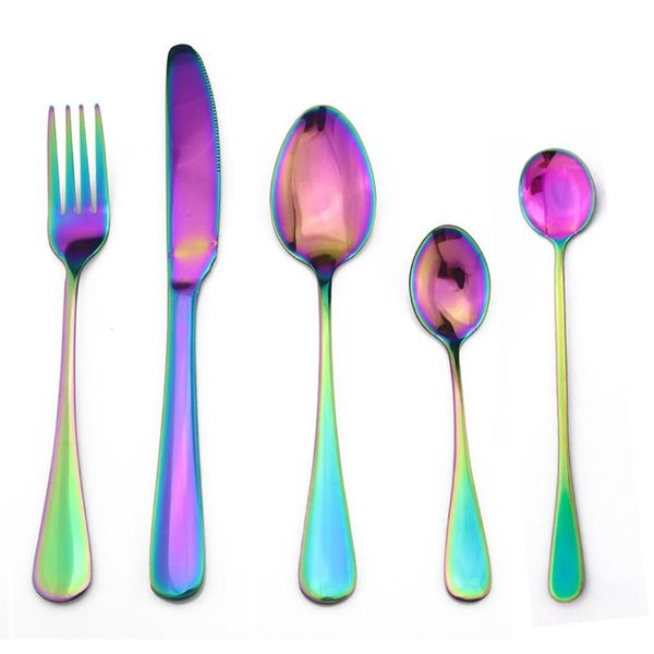 luxury 5pcs/set stainless steel dinnerware set blue cutlery rainbow dinning knife scoops fork teaspoon silverware flatware sets
luxury 5pcs/set stainless steel dinnerware set blue cutlery rainbow dinning knife scoops fork teaspoon silverware flatware sets