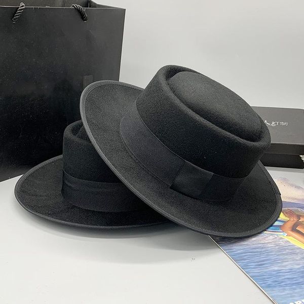 berets winter wool fedoras hat wide brim 7cm men's woolen fashion black bow felt fedora women cap pork pie nz209, Blue;gray
berets winter wool fedoras hat wide brim 7cm men's woolen fashion black bow felt fedora women cap pork pie nz209, Blue;gray