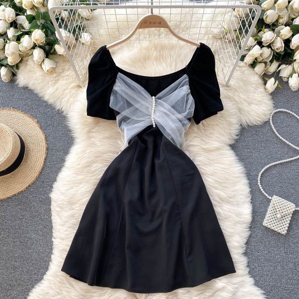 summer black mesh beading mini dress women square collar short sleeve high waist a-line slim party vestidos female 2021 new, Black;gray
summer black mesh beading mini dress women square collar short sleeve high waist a-line slim party vestidos female 2021 new, Black;gray
