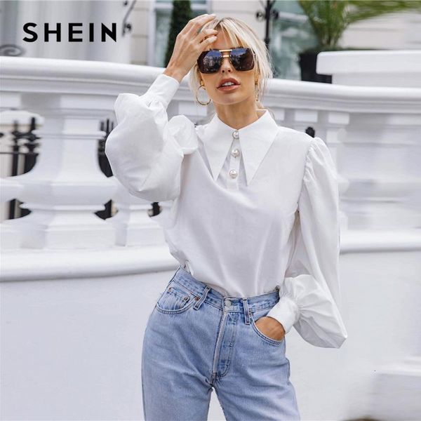 women's blouses & shirts shein collared lantern sleeve buttoned front elegant blouse women autumn solid office ladies vintage and 2emz, White
women's blouses & shirts shein collared lantern sleeve buttoned front elegant blouse women autumn solid office ladies vintage and 2emz, White