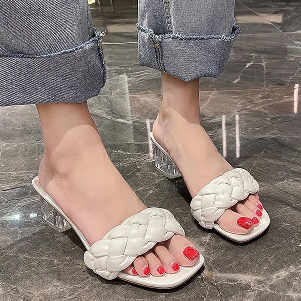 slippers rimocy weaving clear heel women open toe solid color square heels slides woman summer comfortable med sandals, Black
slippers rimocy weaving clear heel women open toe solid color square heels slides woman summer comfortable med sandals, Black