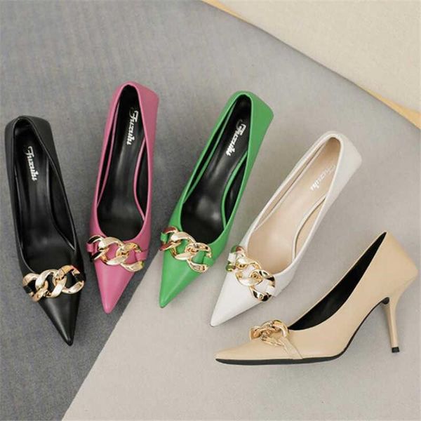 dress shoes pointed toe women pumps metal chain shallow design thin high heels orange office work woman size 34-40, Black
dress shoes pointed toe women pumps metal chain shallow design thin high heels orange office work woman size 34-40, Black