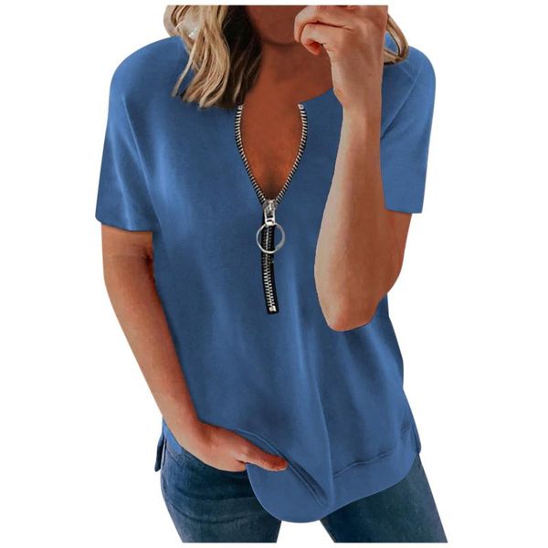 women's t-shirt t shirt women oversized 2021 summer creativity fashion pure color stripe zipper short sleeves casual camisetas de mujer, White
women's t-shirt t shirt women oversized 2021 summer creativity fashion pure color stripe zipper short sleeves casual camisetas de mujer, White