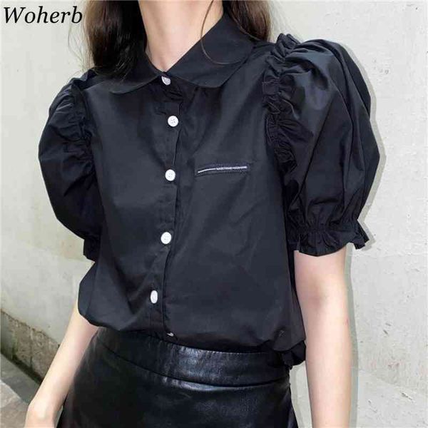 shirts women summer puff sleeve peter pan collar korean wild solid color blouse fashion elegant office lady clothing 210422, White
shirts women summer puff sleeve peter pan collar korean wild solid color blouse fashion elegant office lady clothing 210422, White