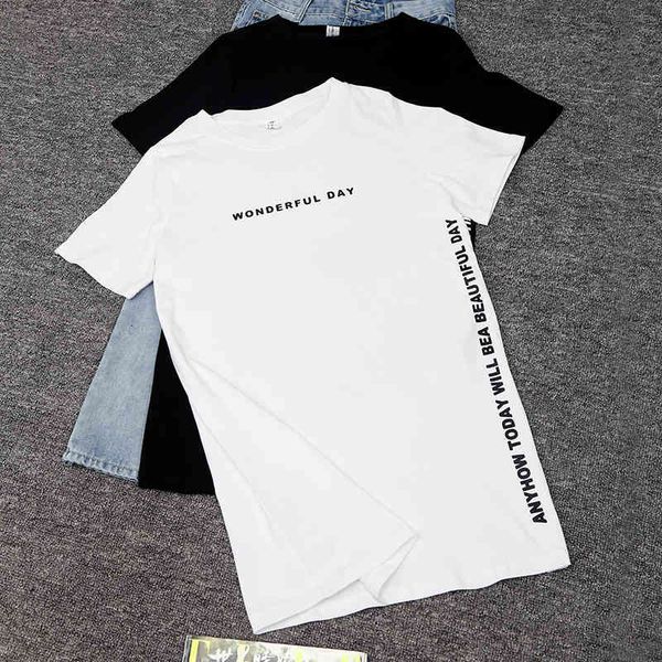 women's t-shirt nkandby plus size wonderful day print long t shirts summer women loose slit femme cotton tshirt short sleeve ladies t-, White
women's t-shirt nkandby plus size wonderful day print long t shirts summer women loose slit femme cotton tshirt short sleeve ladies t-, White
