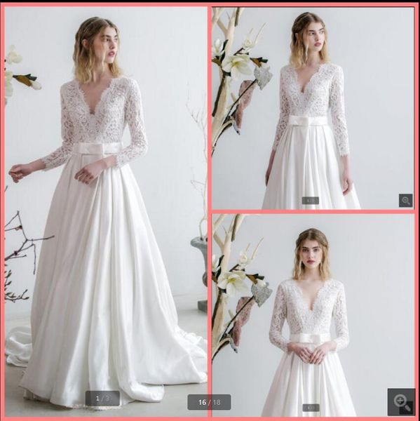 2021 latest style lace satin deep v neck summer wedding dress long sleeves out door a line elegant classic bridal gowns court train glamorou, White
2021 latest style lace satin deep v neck summer wedding dress long sleeves out door a line elegant classic bridal gowns court train glamorou, White