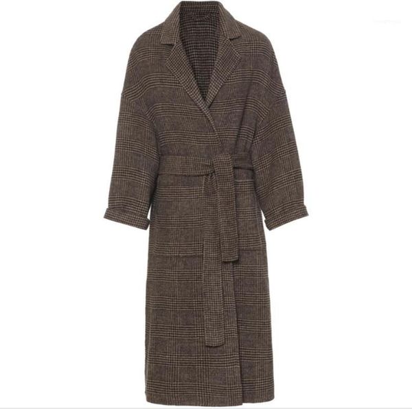 women wool coat plaid jacket loose long belted woolen winter overcoat women's & blends, Black
women wool coat plaid jacket loose long belted woolen winter overcoat women's & blends, Black