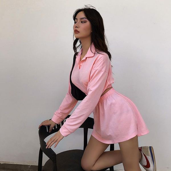 women's tracksuits 2021 autumn sports casual simple fashion suit women long-sleeved collar crop and short skirt loose, Gray
women's tracksuits 2021 autumn sports casual simple fashion suit women long-sleeved collar crop and short skirt loose, Gray