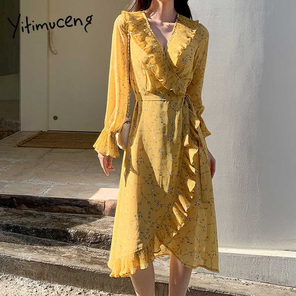 yitimuceng floral print dresses for women ruffles split fork high waist spring summer korean fashion elegant midi dress 210601, Black;gray
yitimuceng floral print dresses for women ruffles split fork high waist spring summer korean fashion elegant midi dress 210601, Black;gray