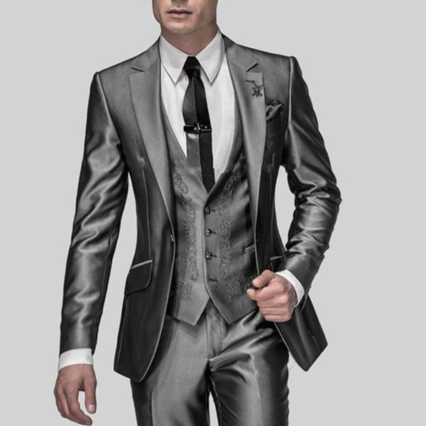 men's suits & blazers slim fit groom tuxedos shiny gray man suit notch lapel groomsman men wedding (jacket + pants vest), White;black
men's suits & blazers slim fit groom tuxedos shiny gray man suit notch lapel groomsman men wedding (jacket + pants vest), White;black