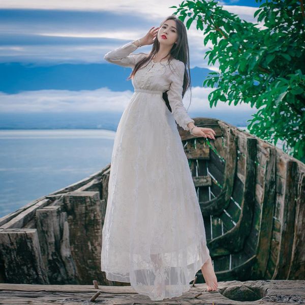 casual dresses spring and autumn super fairy women's retro art travel elastic waist long vacation white lace embroidered dress, Black;gray
casual dresses spring and autumn super fairy women's retro art travel elastic waist long vacation white lace embroidered dress, Black;gray