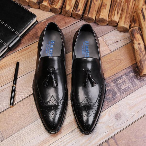 genuine leather men dress shoes business party wedding suit brogue bullock tassel slip on point toe oxford for g276, Black
genuine leather men dress shoes business party wedding suit brogue bullock tassel slip on point toe oxford for g276, Black