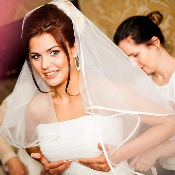 bridal veils wedding simple tulle white ivory two layers ribbon edge bride accessories short women veil veu de noiva, Black 
bridal veils wedding simple tulle white ivory two layers ribbon edge bride accessories short women veil veu de noiva, Black