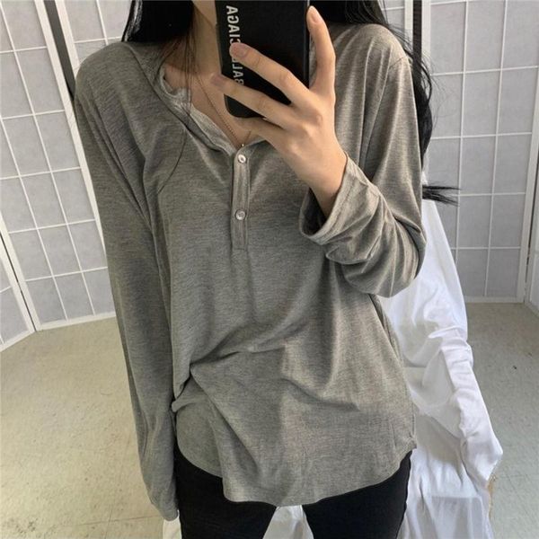 women's t-shirt t-shirts women long sleeve solid buttons loose spring simple korean-style female autumn ulzzang all-match outwear tees, White
women's t-shirt t-shirts women long sleeve solid buttons loose spring simple korean-style female autumn ulzzang all-match outwear tees, White