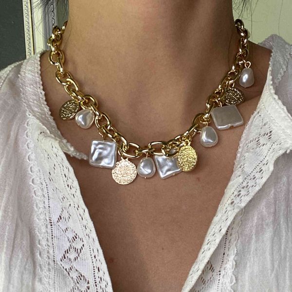 vintage 18k gold plated imitation pearl cuban link chain copper coin pendant clavicle necklace for women, Silver
vintage 18k gold plated imitation pearl cuban link chain copper coin pendant clavicle necklace for women, Silver