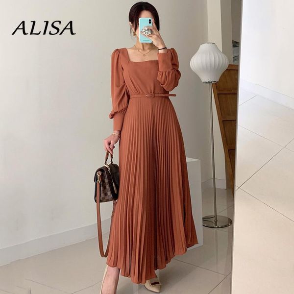 casual dresses spring autumn elegant pleated dress women vintage square collar lantern sleeve long with belt lady office robe, Black;gray
casual dresses spring autumn elegant pleated dress women vintage square collar lantern sleeve long with belt lady office robe, Black;gray